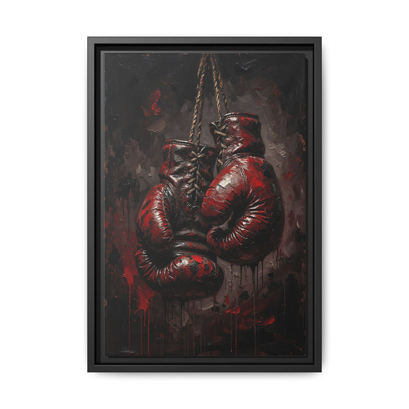 Framed Boxing Gloves Canvas Print — Gritty Blood & Leather Sports Wall Art