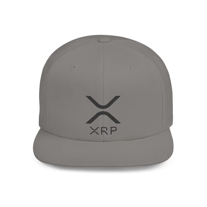 Gray flat bill snapback hat with black XRP logo on front panel