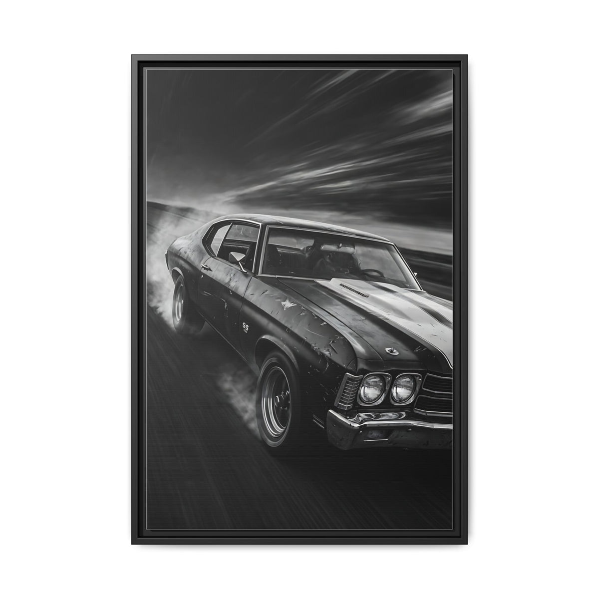 1970 SS Chevy Muscle Car - Matte Canvas Framed | Retro Automobile Wall Art