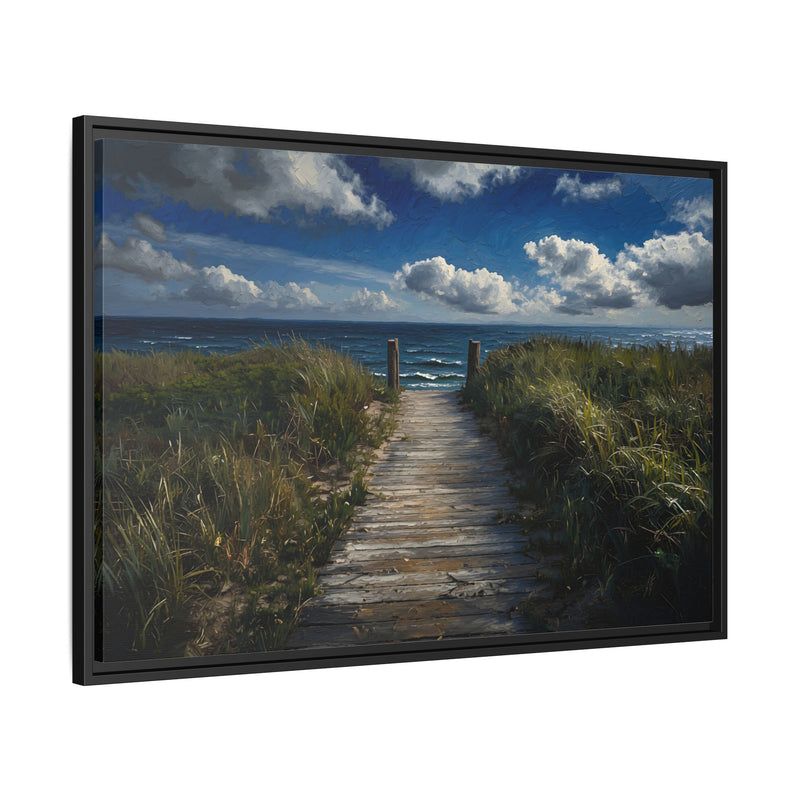 Framed Ocean View Matte Canvas — Beach Path to Ocean Seascape