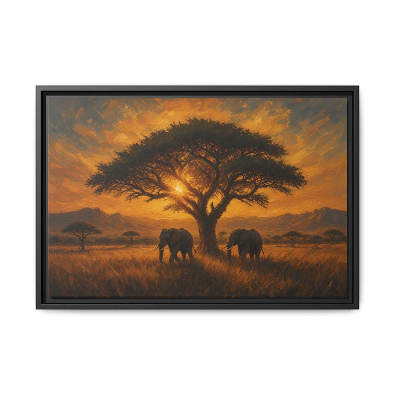 Savanna Giants | Elephant Sunset Framed Canvas