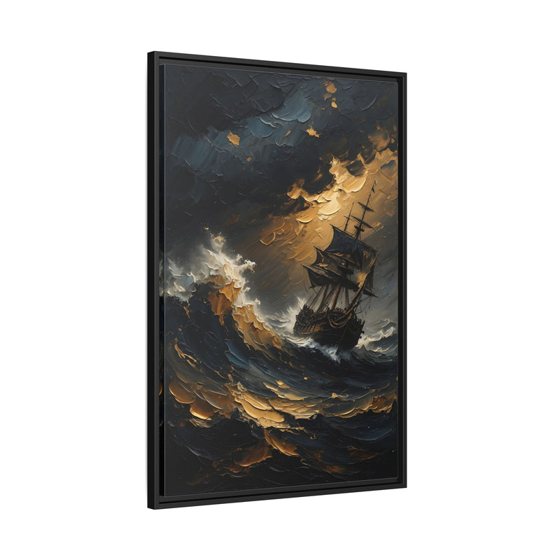 Stormy Sailing Ship Wall Art | Framed Matte Canvas