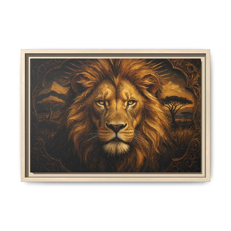 Golden King | Framed Lion Portrait Canvas