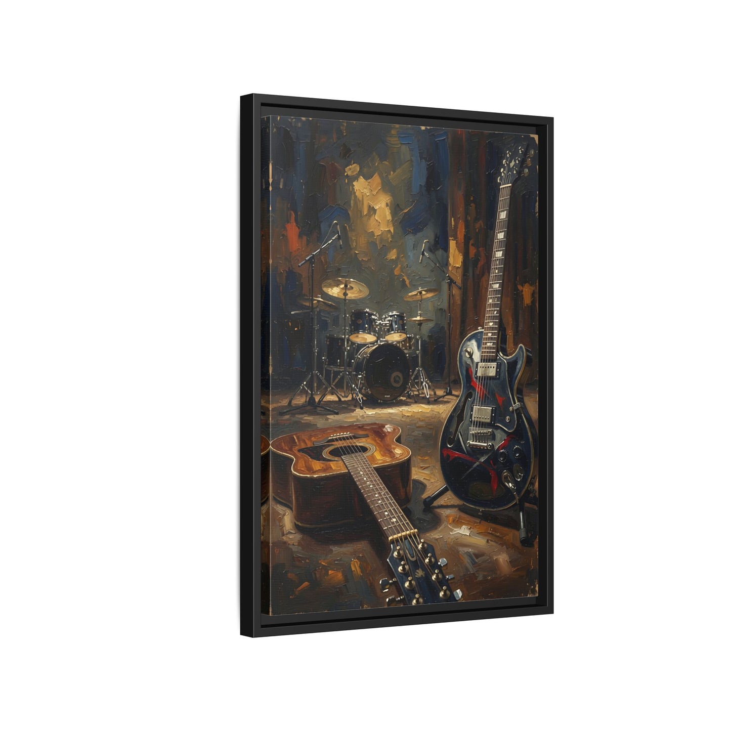 Framed Rock N Roll Matte Canvas - Vintage Guitar & Drum Set Music Wall Art