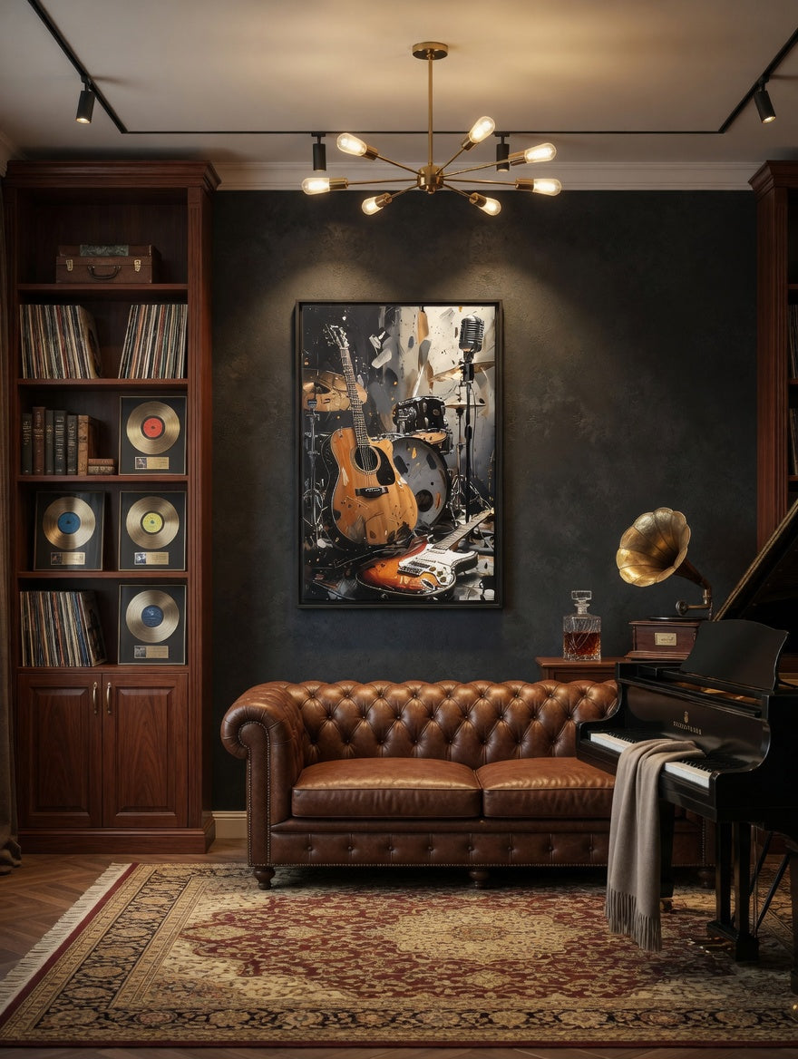Guitar Rock N Roll  Music Matte Canvas Framed | Band Wall Art