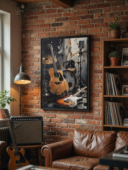 Guitar Rock N Roll  Music Matte Canvas Framed | Band Wall Art