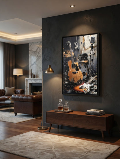 Guitar Rock N Roll  Music Matte Canvas Framed | Band Wall Art