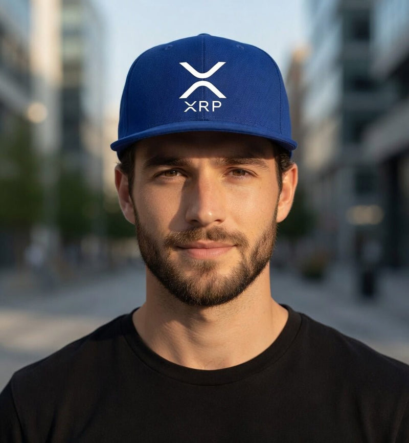 Snapback baseball cap with flat brim, royal blue, white XRP logo