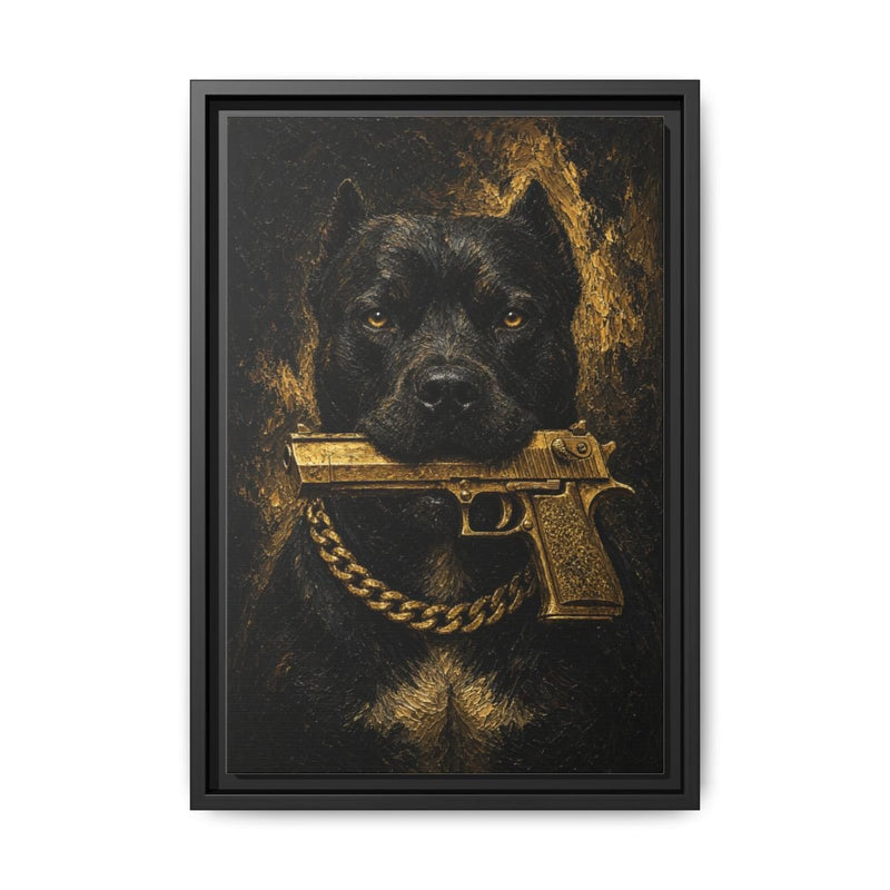 Gold Chain Pitbull | Dark Portrait Framed Canvas