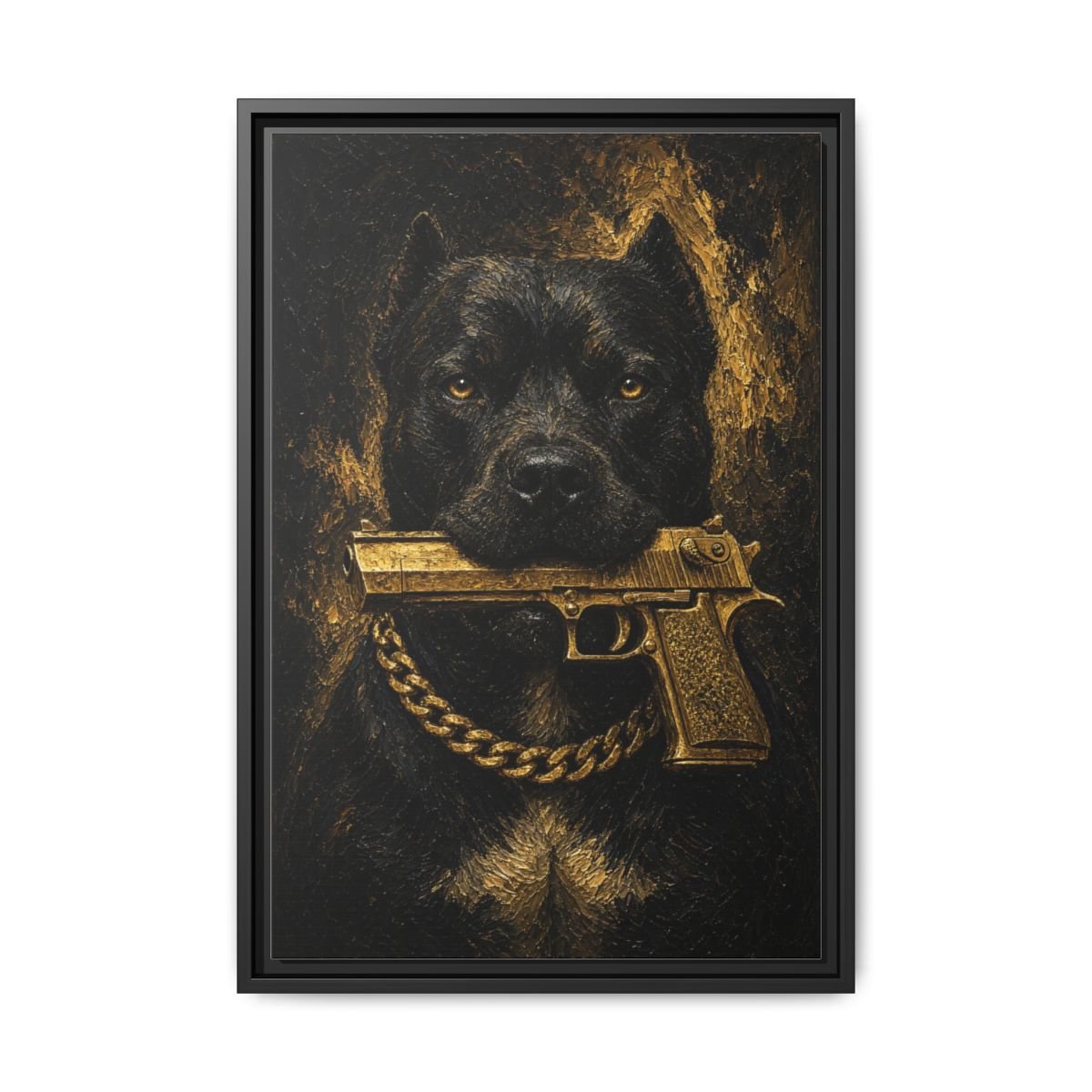 Gold Chain Pitbull | Dark Portrait Framed Canvas