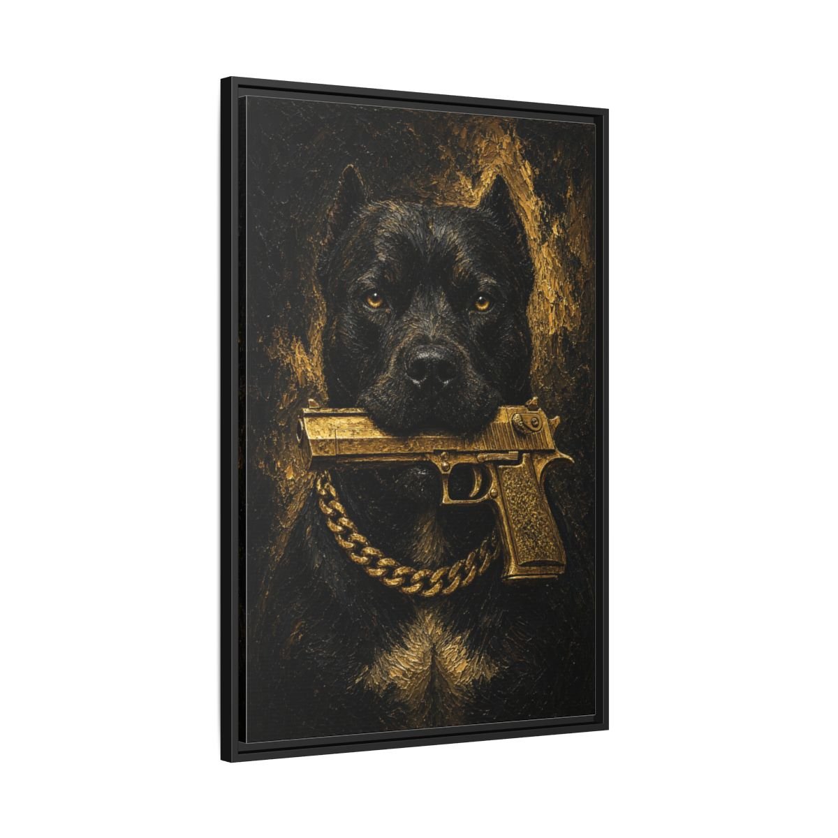 Gold Chain Pitbull | Dark Portrait Framed Canvas