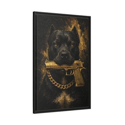 Gold Chain Pitbull | Dark Portrait Framed Canvas