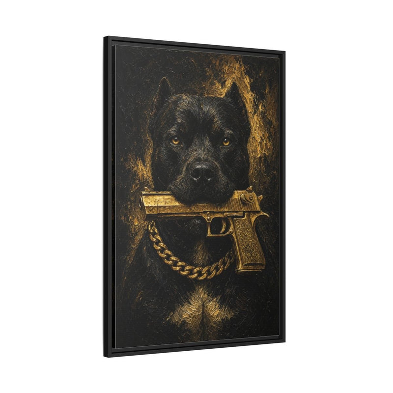 Gold Chain Pitbull | Dark Portrait Framed Canvas