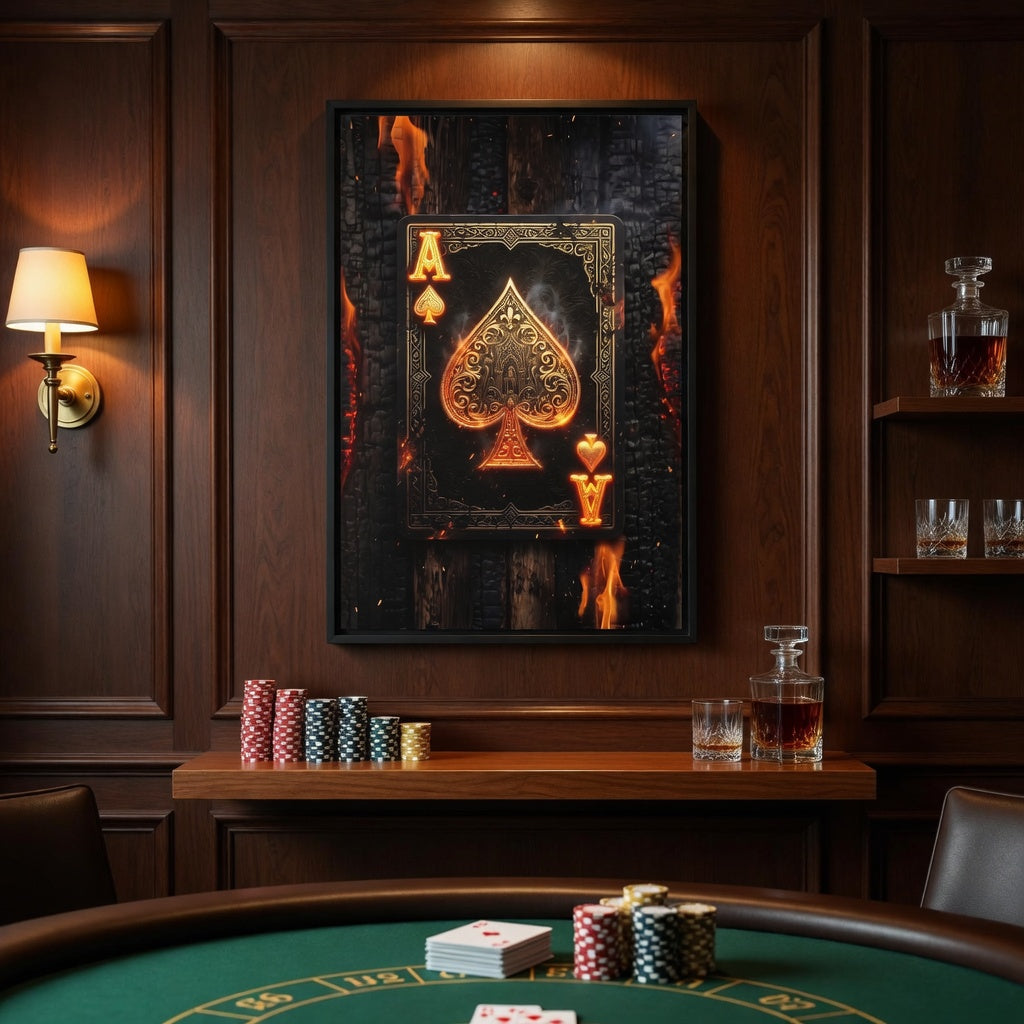 Burning Ace of Spades - Gambler Framed Canvas