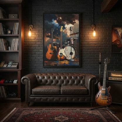 Rock N Roll Guitar Paint Splash Wall Art - Music Matte Canvas Framed