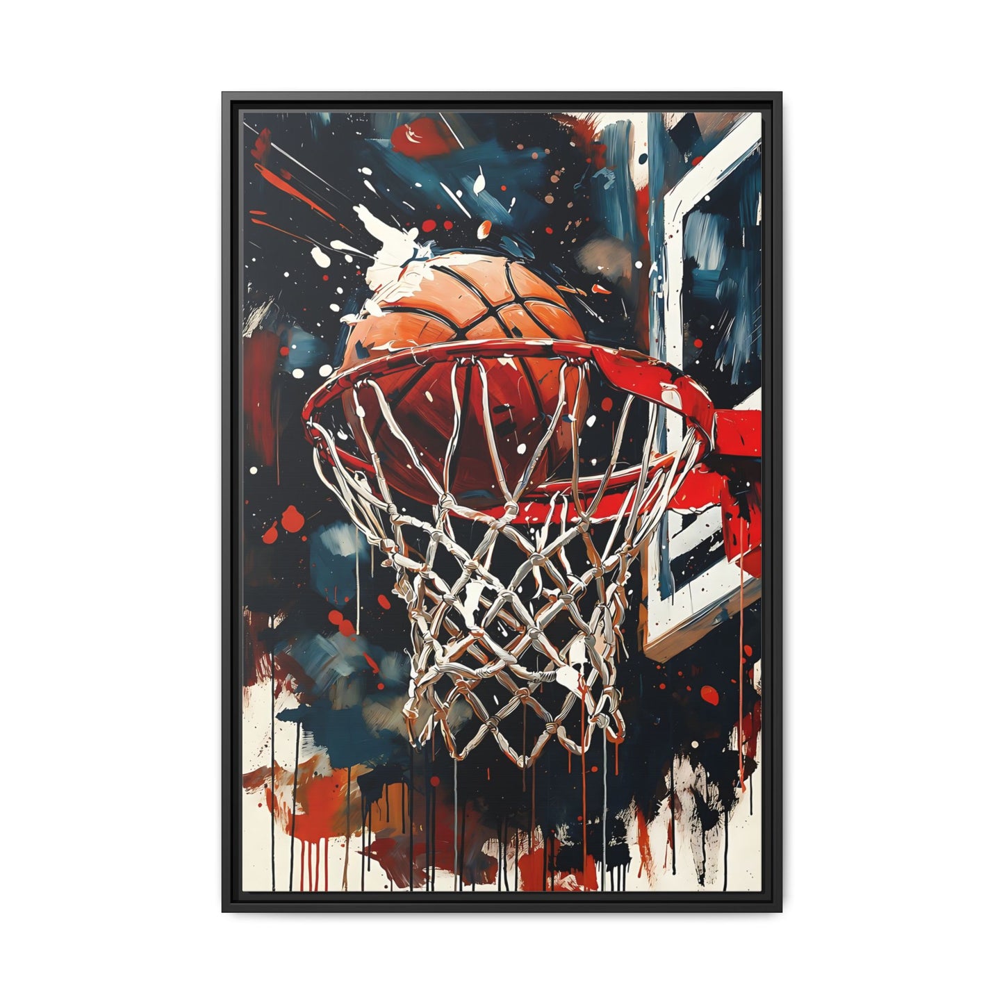 Basketball Hoop Splash Art Matte Canvas Frame | Sports Wall Art