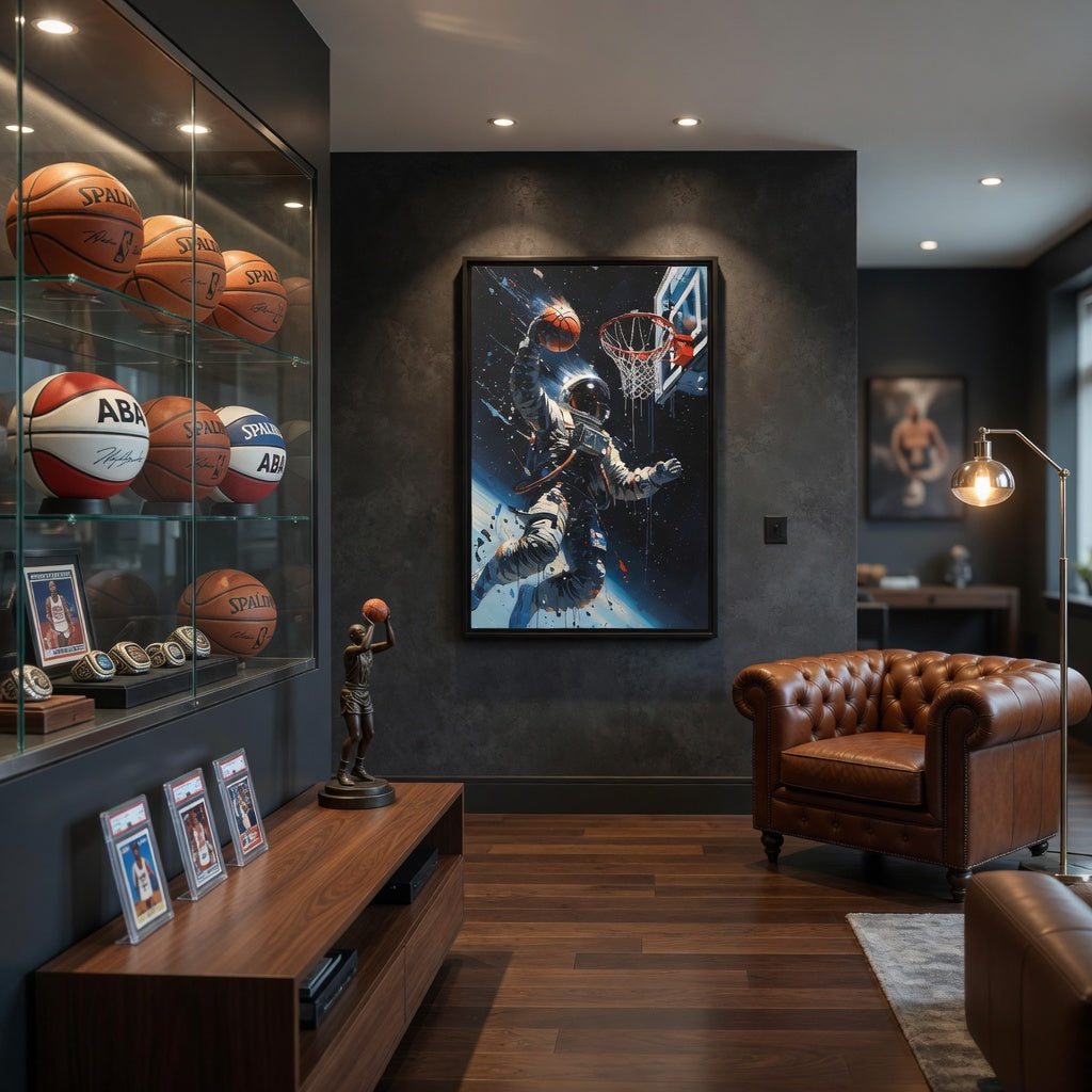 Basketball - Space Astronaut Dunking -| Framed Matte Canvas Wall Art