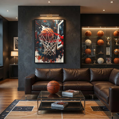 Basketball Hoop Splash Art Matte Canvas Frame | Sports Wall Art