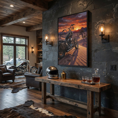 Motorcycle Desert Sunset - Matte Canvas Framed | Bike Wall Art