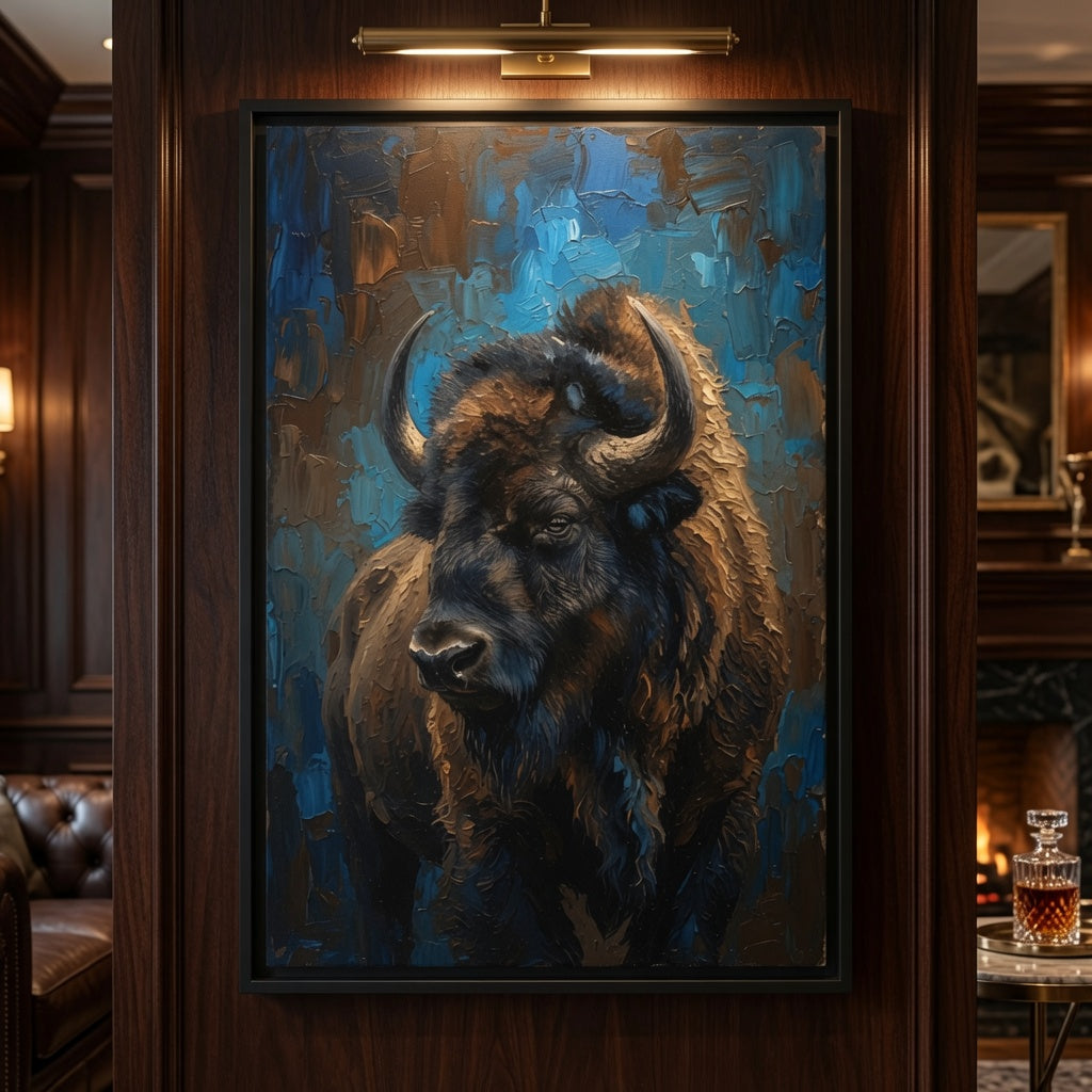 Framed Bison Matte Canvas Wall Art — Rustic Buffalo Portrait