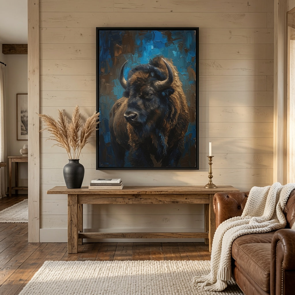 Framed Bison Matte Canvas Wall Art — Rustic Buffalo Portrait