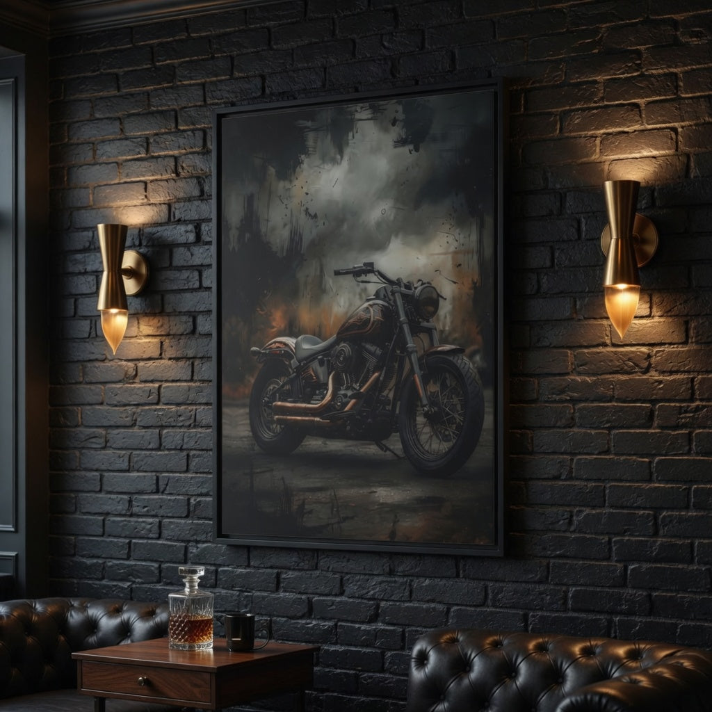 Framed Matte Canvas Motorcycle Wall Art – Vintage Cruiser Print
