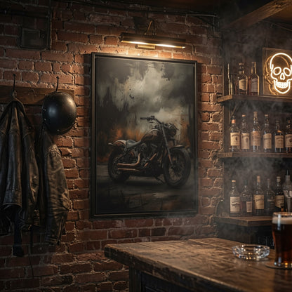 Framed Matte Canvas Motorcycle Wall Art – Vintage Cruiser Print