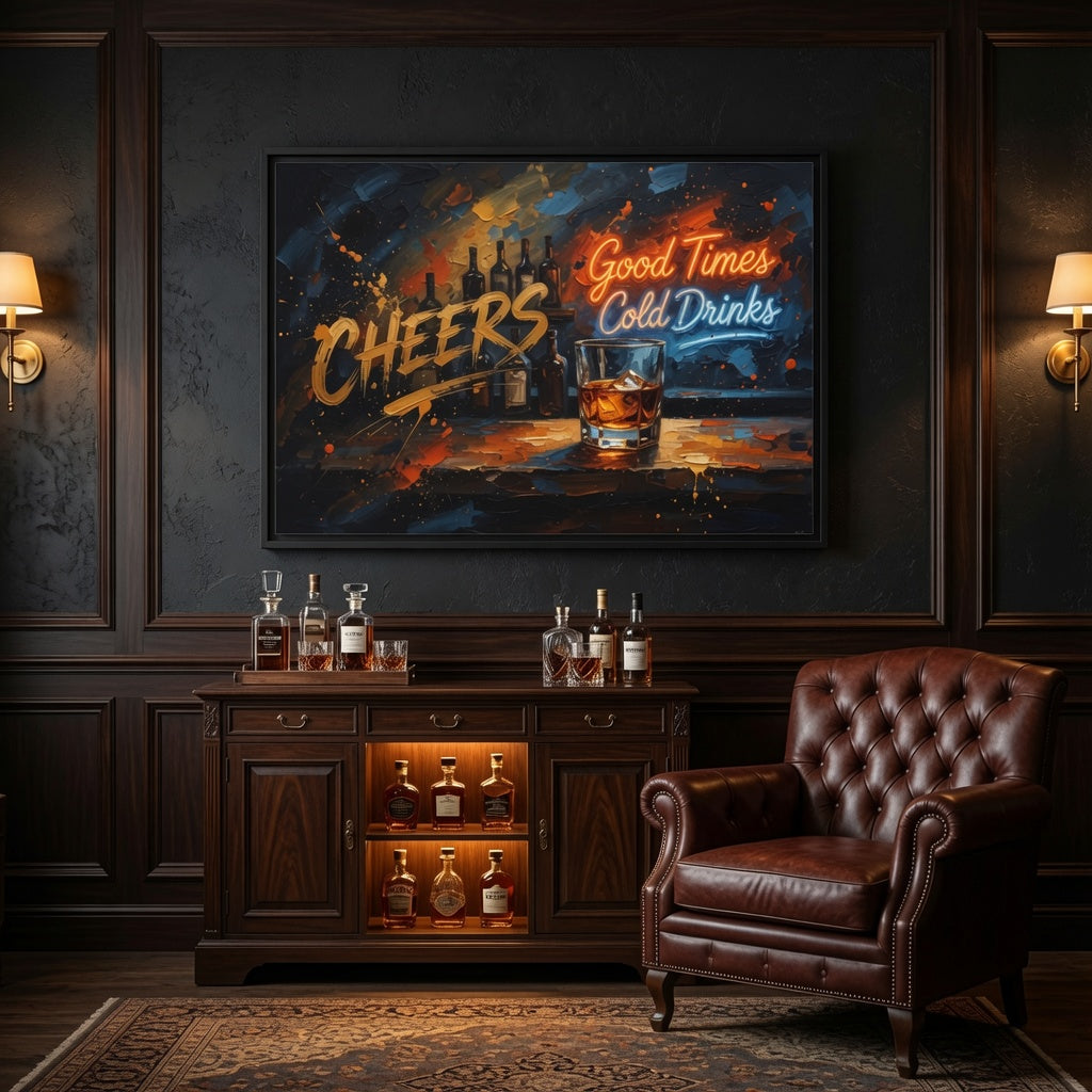 "Good Times & Cold Drinks" Bar Wall Art Decor | Framed Canvas