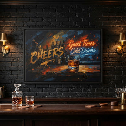"Good Times & Cold Drinks" Bar Wall Art Decor | Framed Canvas