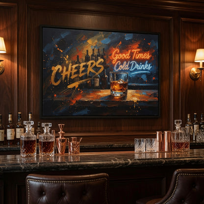 "Good Times & Cold Drinks" Bar Wall Art Decor | Framed Canvas