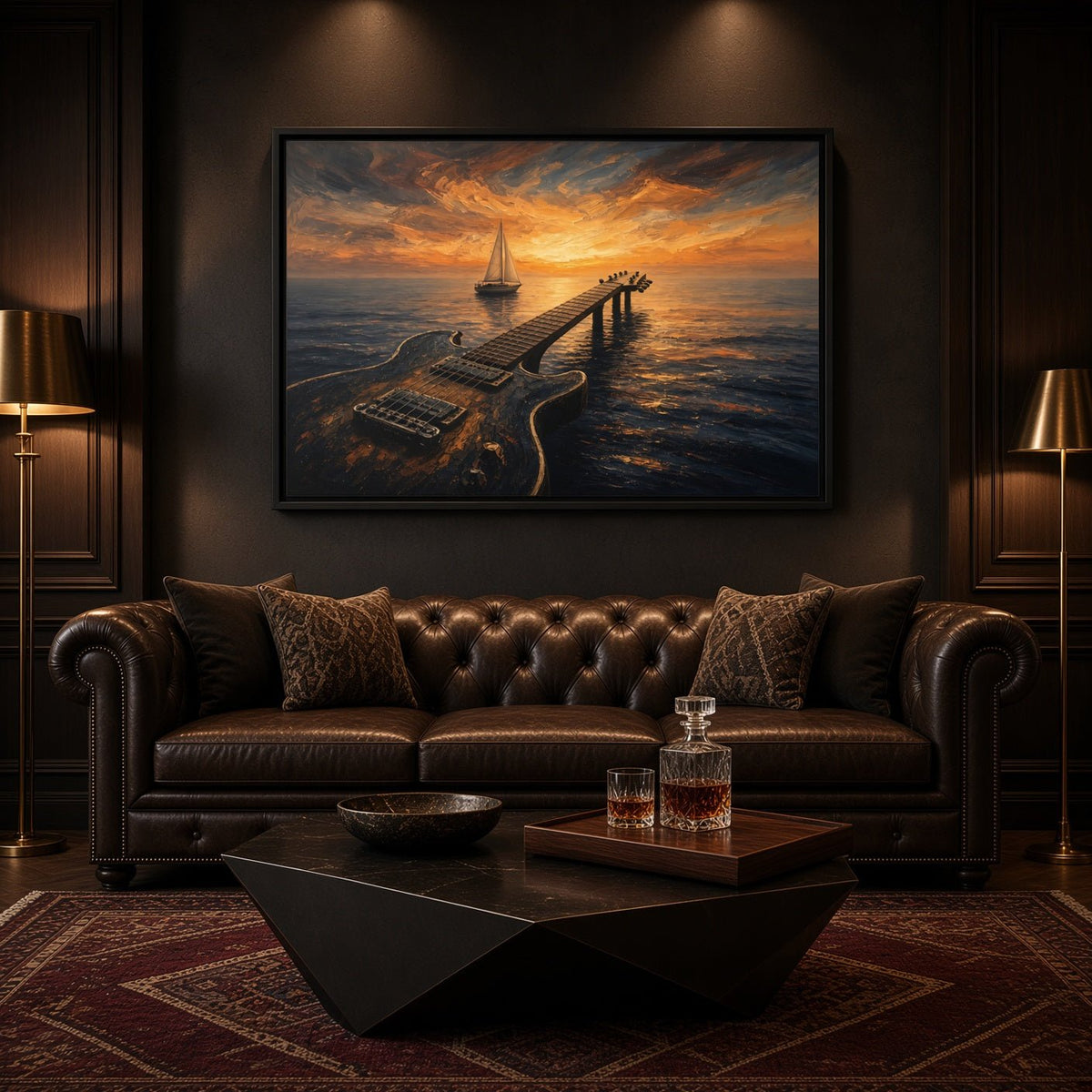 Sunset Riff  | Guitar Dock Framed Canvas