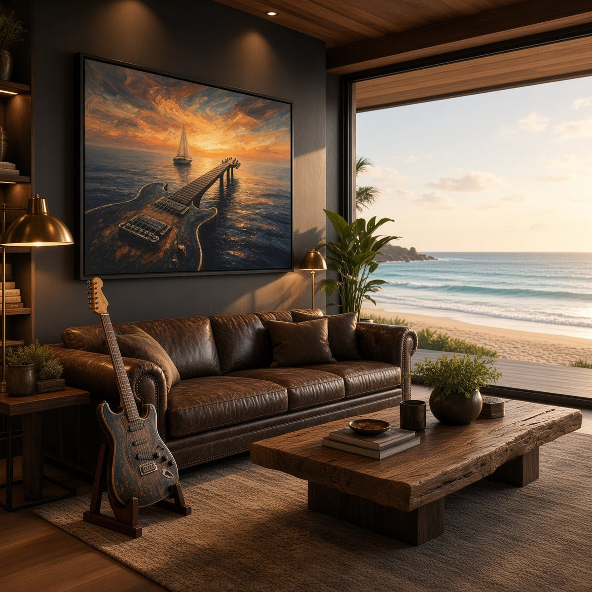 Sunset Riff  | Guitar Dock Framed Canvas