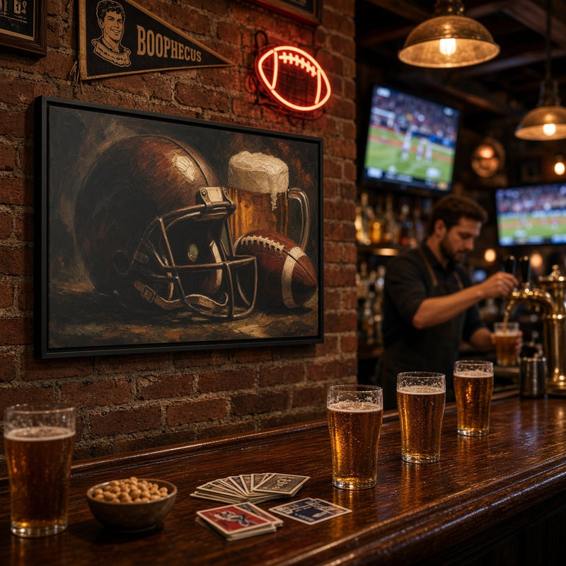 Game Day Pour - Football Helmet & Beer Canvas