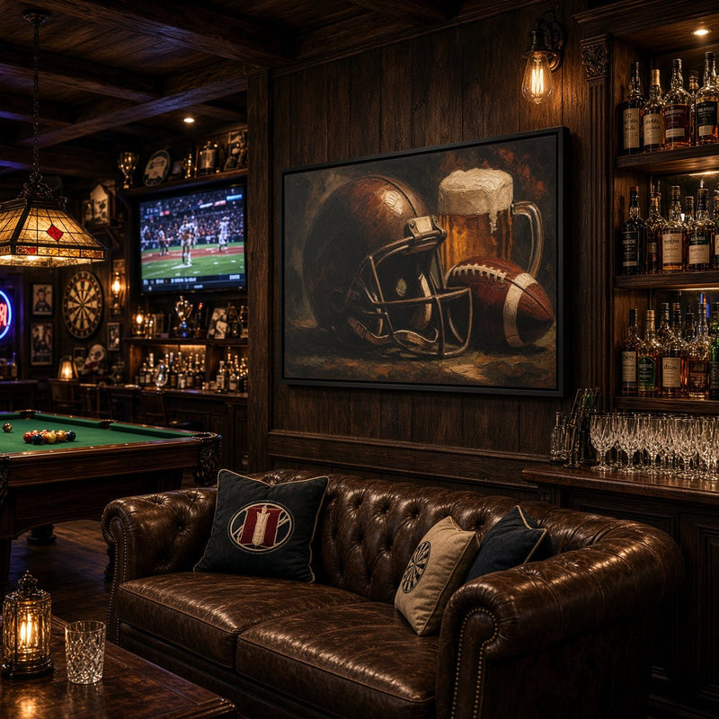 Game Day Pour - Football Helmet & Beer Canvas