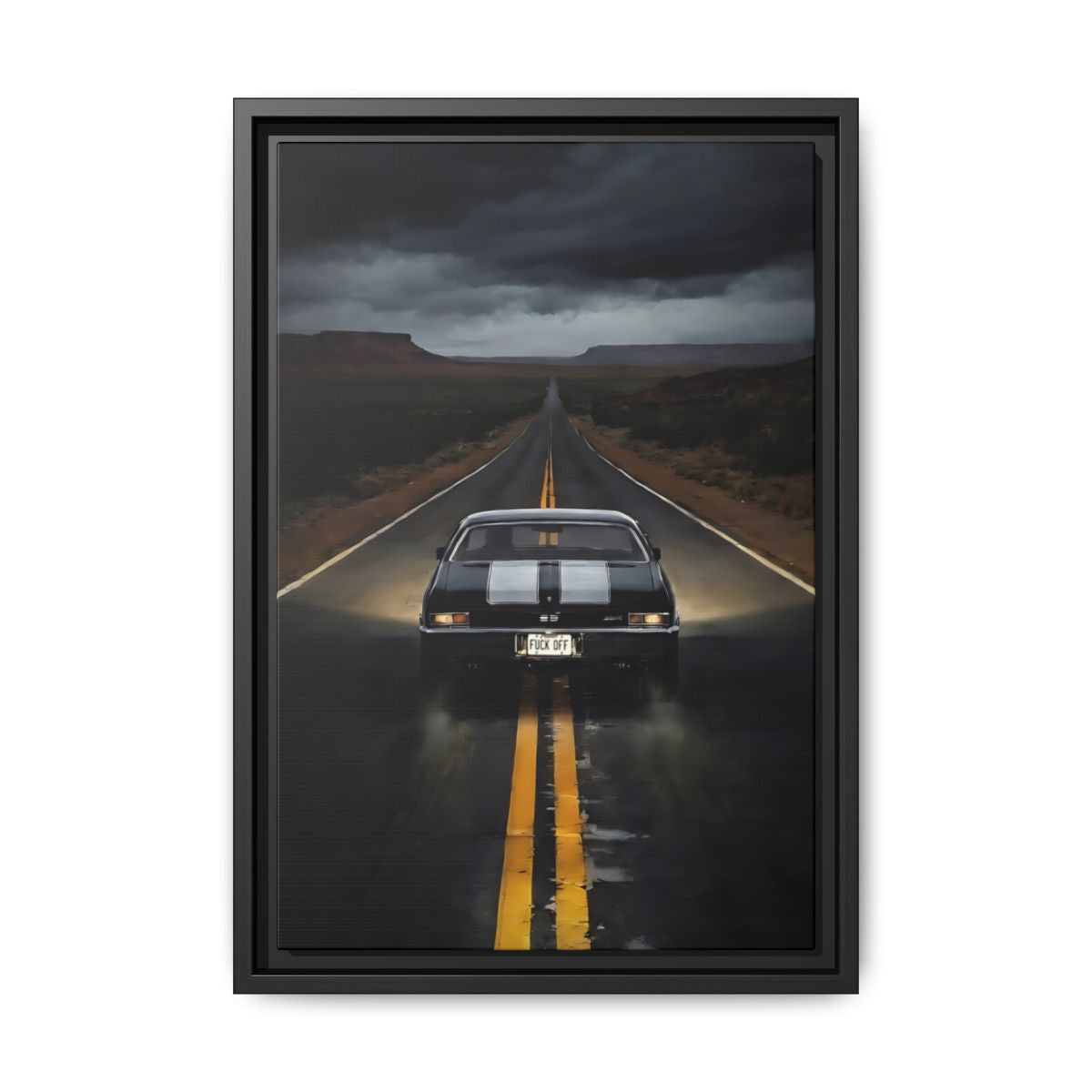 Vintage SS, Chevy,  Muscle Car Roadway "F You" On License Plate, Matte Framed Canvas