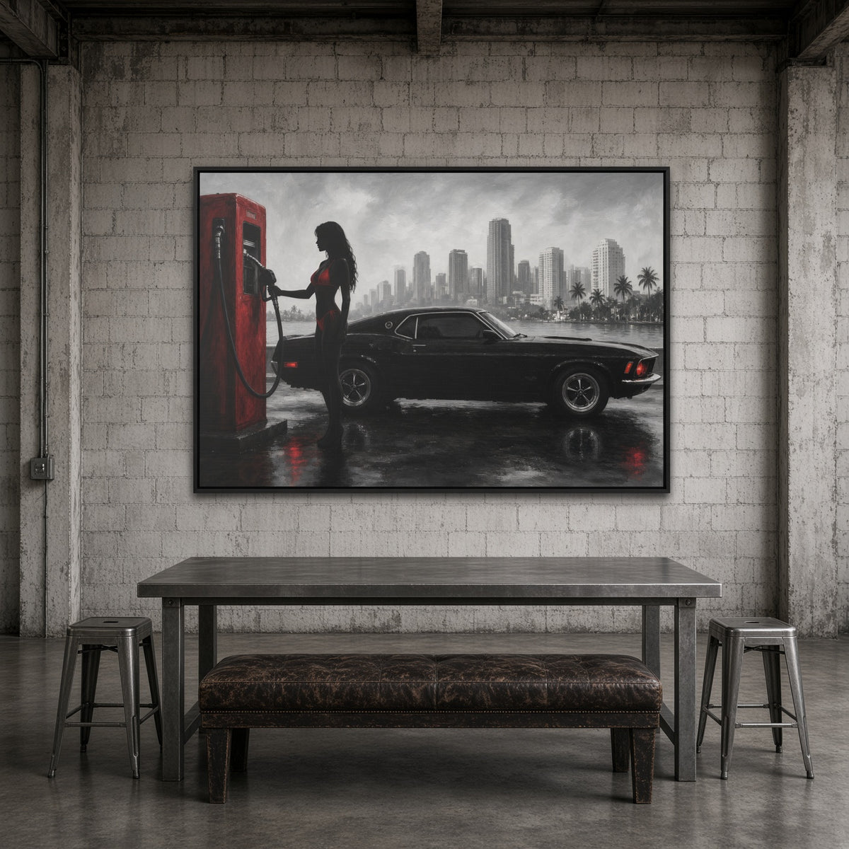 Retro Muscle Car | Miami Gas Station Canvas