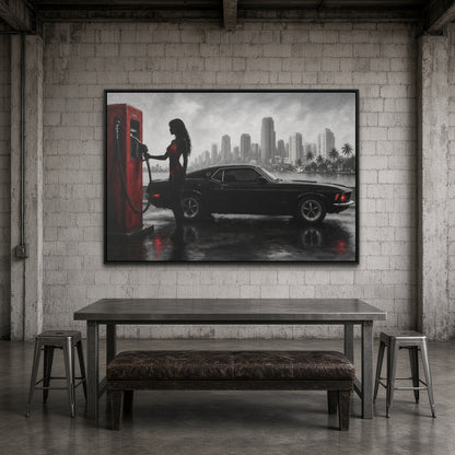 Retro Muscle Car | Miami Gas Station Canvas