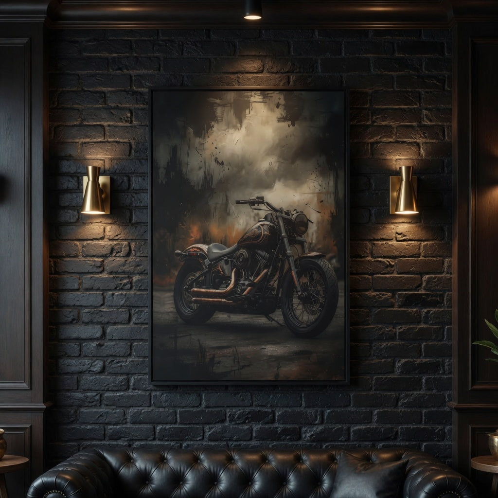 Framed Matte Canvas Motorcycle Wall Art – Vintage Cruiser Print