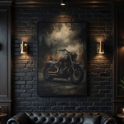 Framed Matte Canvas Motorcycle Wall Art – Vintage Cruiser Print