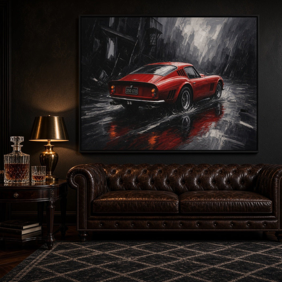 Red GT in the Rain | Vintage Coupe Framed Canvas