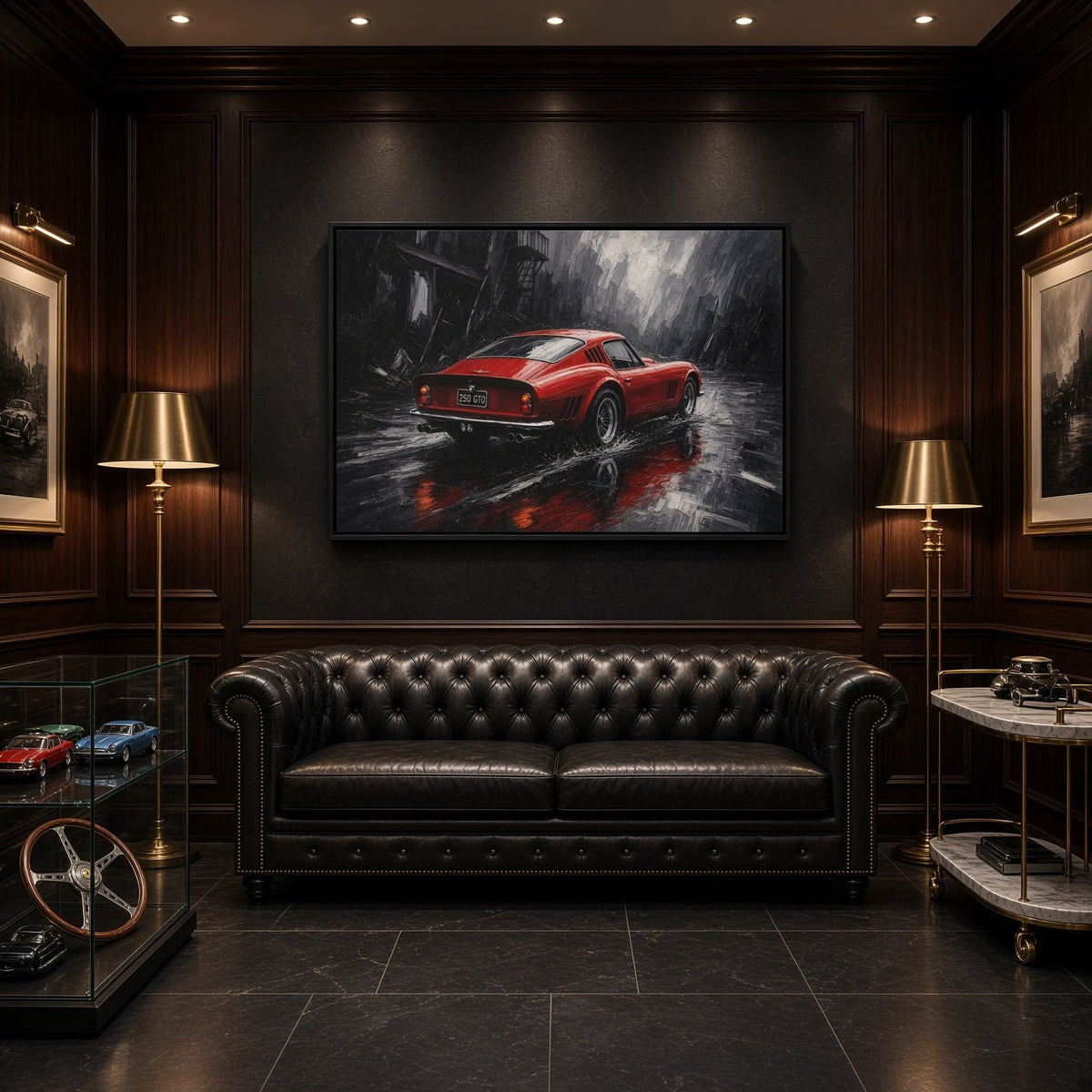 Red GT in the Rain | Vintage Coupe Framed Canvas