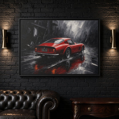 Red GT in the Rain | Vintage Coupe Framed Canvas
