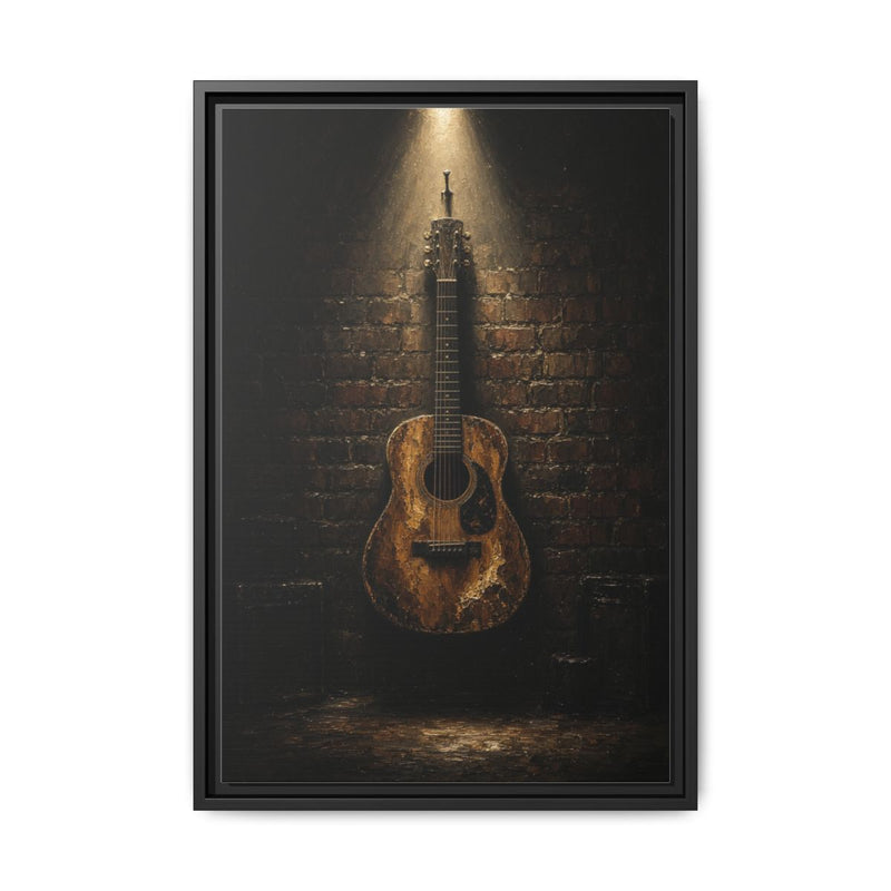Worn Acoustic Guitar On Brick Wall Canvas | Music Decor