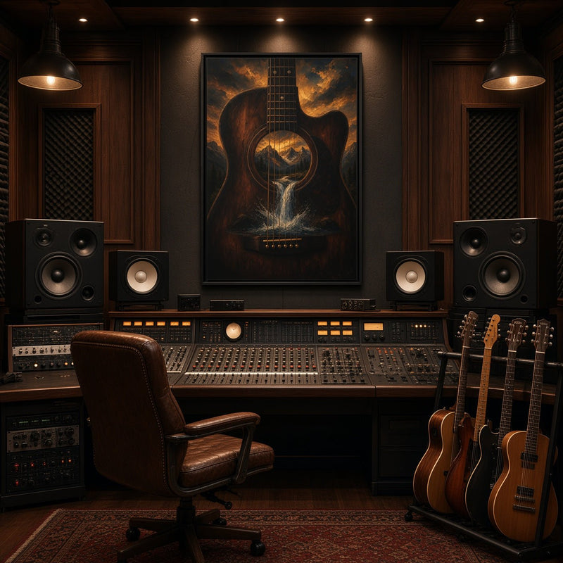 Mountain Song |  Guitar Waterfall Framed Canvas