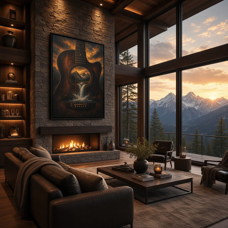 Mountain Song |  Guitar Waterfall Framed Canvas