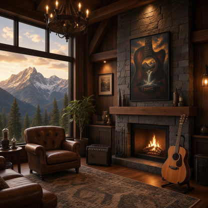 Mountain Song |  Guitar Waterfall Framed Canvas
