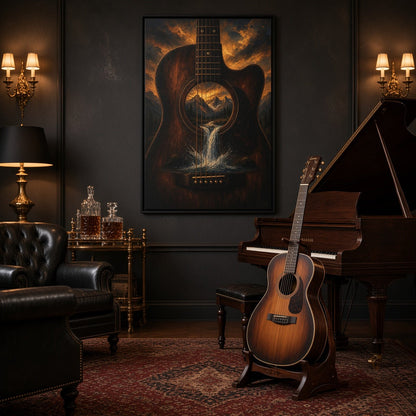 Mountain Song |  Guitar Waterfall Framed Canvas