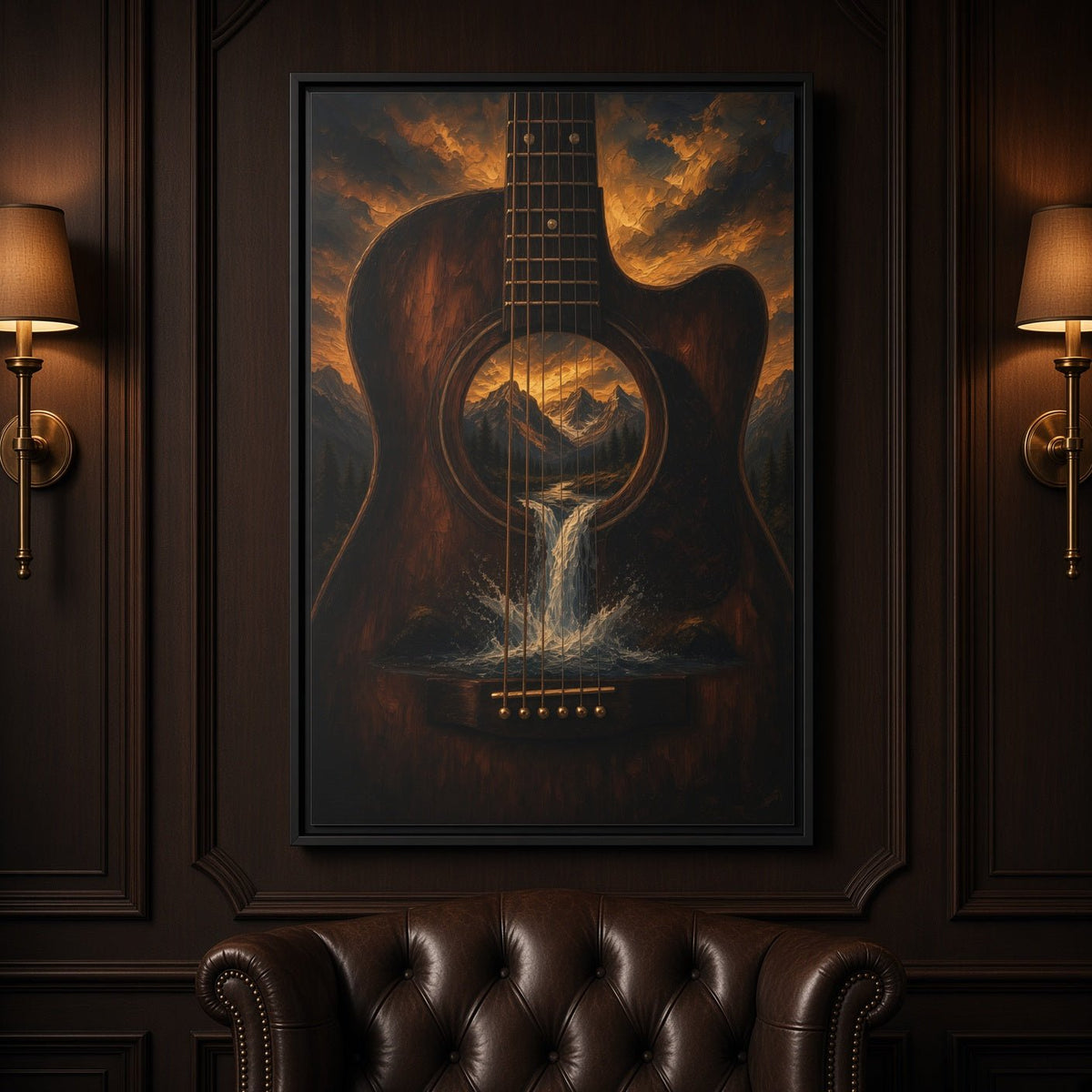 Mountain Song |  Guitar Waterfall Framed Canvas