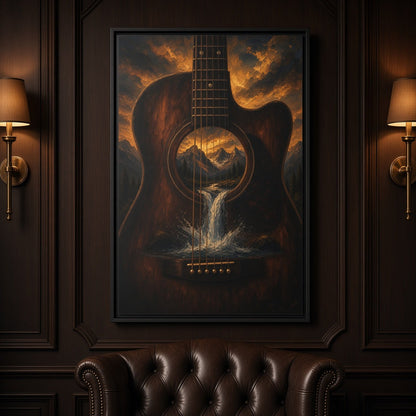 Mountain Song |  Guitar Waterfall Framed Canvas