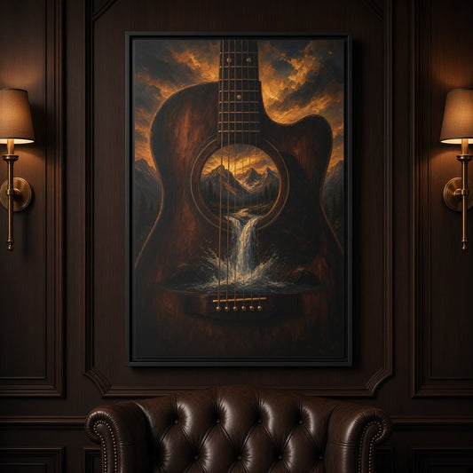 Mountain Song |  Guitar Waterfall Framed Canvas
